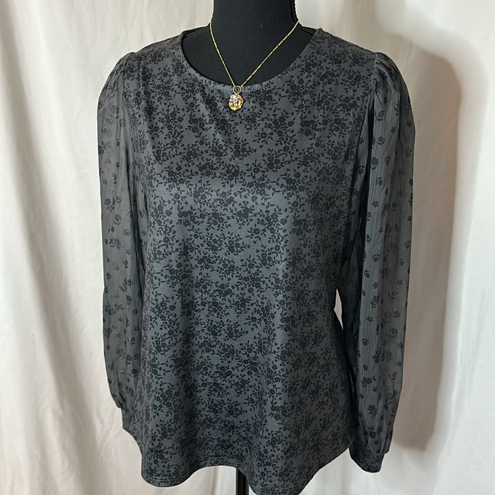 NWT LES SEREIN floral blouse charcoal/black